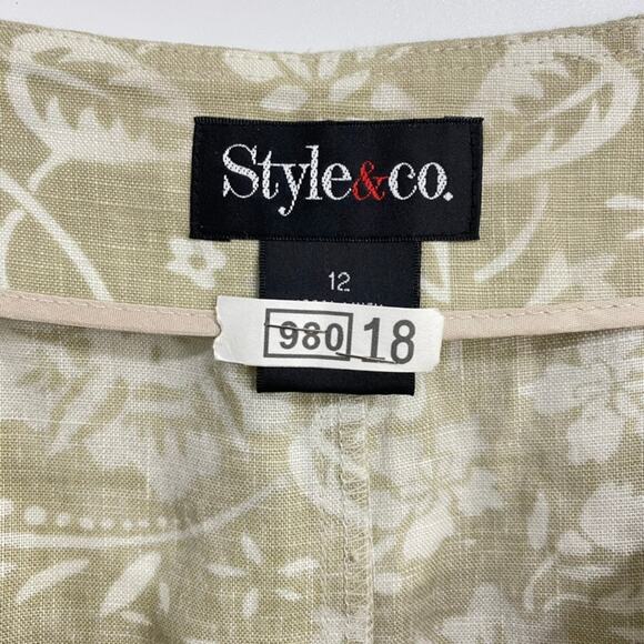 Style & Co Midi Skirt Women's Size 12 Tan Floral Print Linen Neutral Flowy - Picture 6 of 12